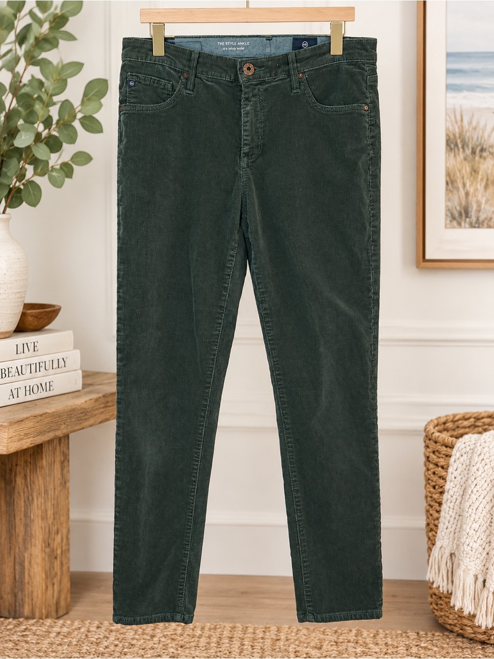 AG The Stevie Ankle Women’s 28R Green Corduroy Slim Straight Pants